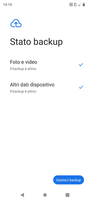 Seleziona Gestisci backup