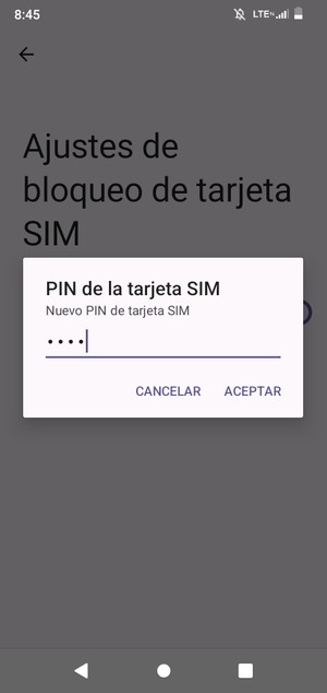 Confirme su nuevo PIN de tarjeta SIM y seleccione ACEPTAR