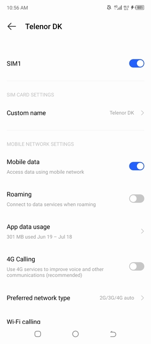 Scroll to and select Preferred network type