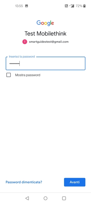 Inserisci la tua password e seleziona Avanti