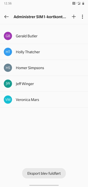 Dine kontakter vil blive gemt på din Google konto og gemt på din telefon næste gang Google synkroniseres.