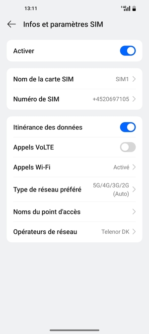 Activer ou désactiver Itinérance des données