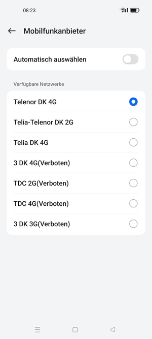 Wählen Sie einen Netzbetreiber von der Liste