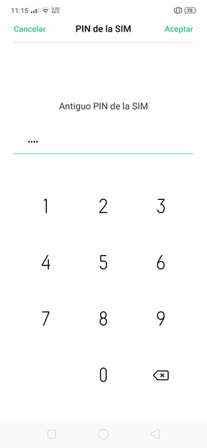 Introduzca su Antiguo PIN de la SIM y seleccione Aceptar