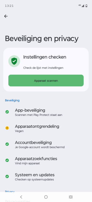 Om uw schermvergrendeling te activeren, ga naar het Beveiliging-menu en selecteer Apparaatontgrendeling