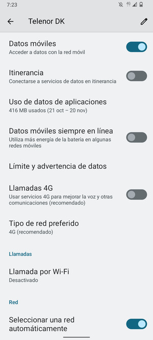 Para cambiar la red en caso de problemas de conectividad, desactive Seleccionar red automáticamente