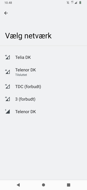 Vælg en netværksudbyder fra listen