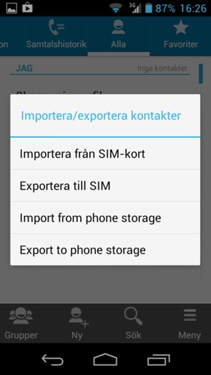 Välj Importera från SIM-kort