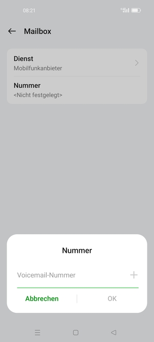 Geben Sie die Mailboxnummer ein und wählen Sie OK