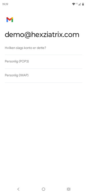 Vælg Personlig (POP3) eller Personlig (IMAP)
