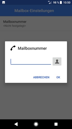 Geben Sie die Mailboxnummer ein und wählen Sie OK