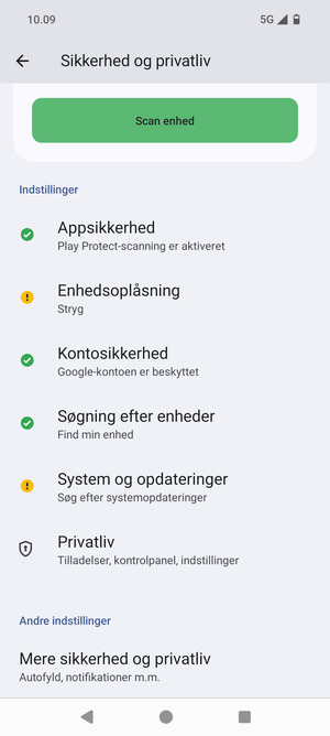 Scroll til og vælg Mere sikkerhed og privatliv