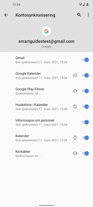 Din informasjon blir synkronisert
