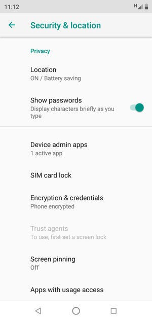 Scroll to and select SIM card lock