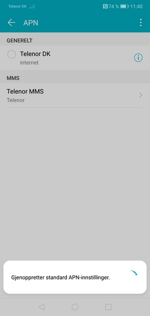 Telefonen din vil tilbakestilles til standard internett-og MMS-innstillinger