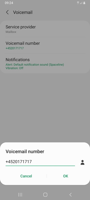 Enter the Voicemail number and select OK