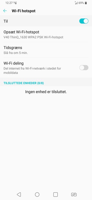 Din telefon er nu sat op til brug som modem
