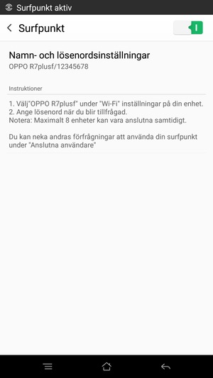 Din telefon har nu ställts in för att kunna användas som ett modem