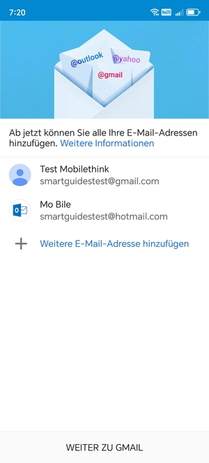 Wählen Sie WEITER ZU  GMAIL