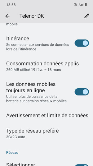 Activer ou désactiver Itinérance
