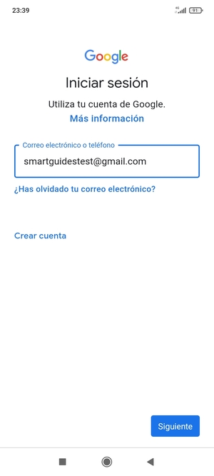 Introduzca su dirección de Gmail y seleccione Siguiente