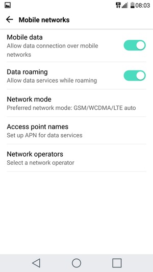 Turn Data roaming on or off
