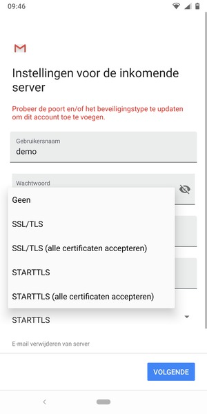 Selecteer Geen en VOLGENDE