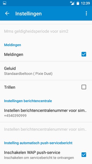 Scroll naar en selecteer Instellen berichtencentralenummer voor sim..