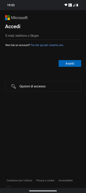Inserisci il tuo indirizzo email e seleziona Avanti
