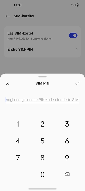 Skriv inn Gammel PIN-kode for SIM-kort og velg OK