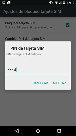 Introduzca su PIN de tarjeta SIM antiguo y seleccione ACEPTAR