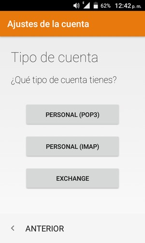 Seleccione PERSONAL (POP3) o PERSONAL (IMAP)