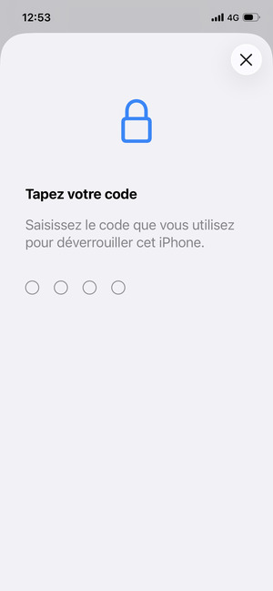 Saisissez votre mot de passe pour le verrouillage du téléphone s'il est déjàactivé sur celui-ci