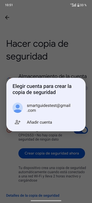 Seleccione su cuenta de copia de seguridad