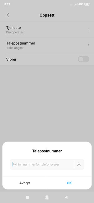 Skriv inn Talepostnummer og velg OK