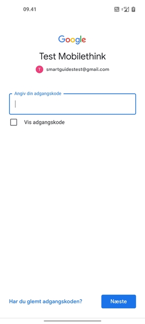 Indtast din adgangskode og vælg Næste
