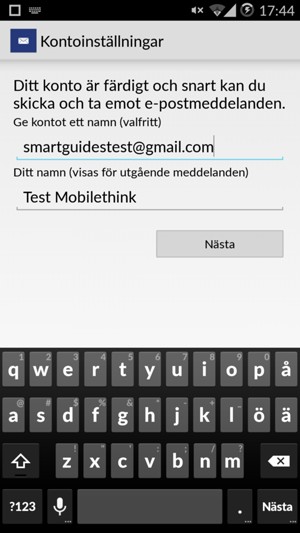 Ge ditt konto ett namn och ange ditt namn. Välj Nästa