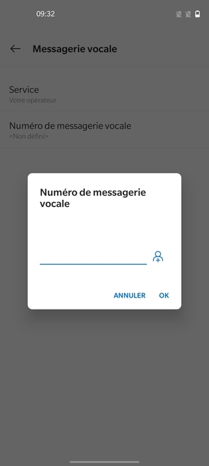Saisissez le Numéro de messagerie vocale et sélectionnez OK