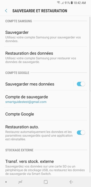 Sélectionnez Compte de sauvegarde
