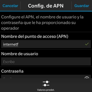 Introduzca la información de Internet y seleccione Guardar
