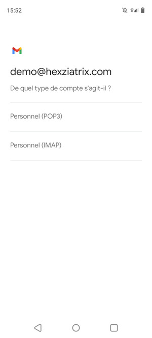 Sélectionnez Personnel (POP3) ou Personnel (IMAP)