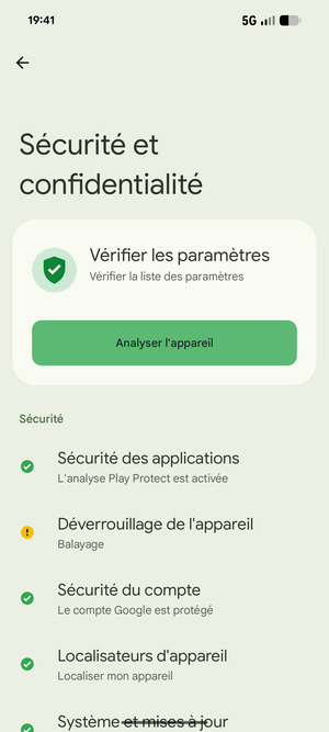 Pour activer votre écran de verrouillage, allez dans le menu Sécurité et confidentialité et sélectionnez Deverrouillage de l'appareil