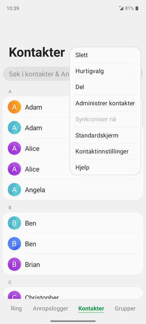 Velg Administrer kontakter