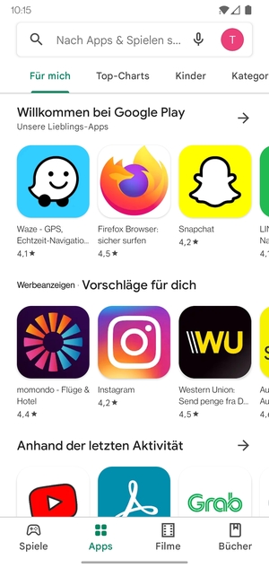 Wählen Sie die Suchleiste