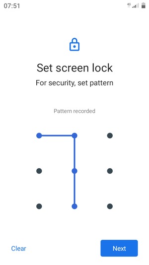 Draw an unlock pattern and select Next