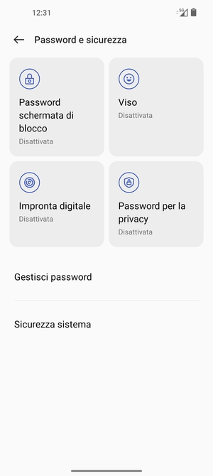 Per attivare il blocco dello schermo, vai al menu Password e sicurezza e seleziona Password schemata di blocco