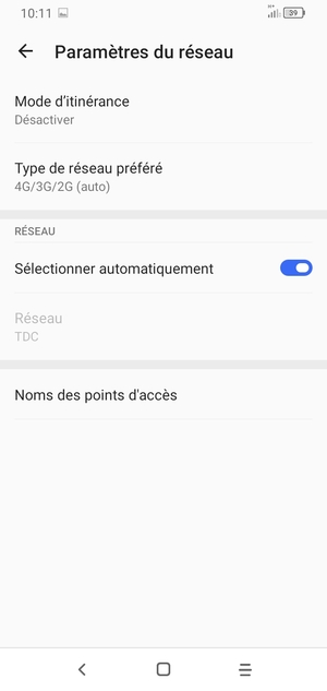 Sélectionnez Type de réseau préféré