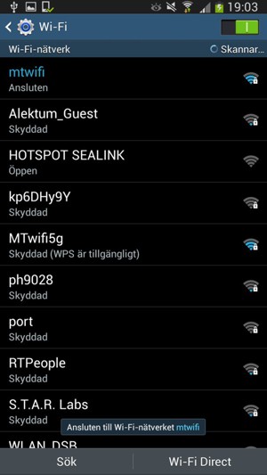Du är nu ansluten till Wi-Fi nätverket