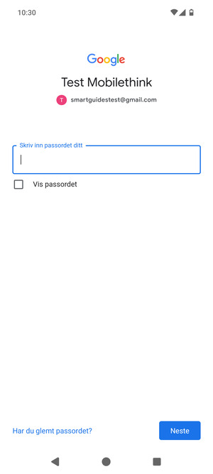 Skriv inn passord og velg Neste