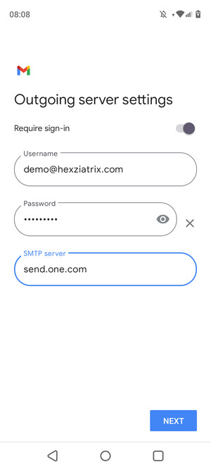 Enter Outgoing server address and select NEXT